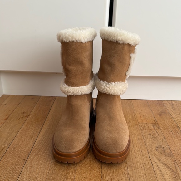 Women's Tan Shearling Boots - Picture 1 of 6